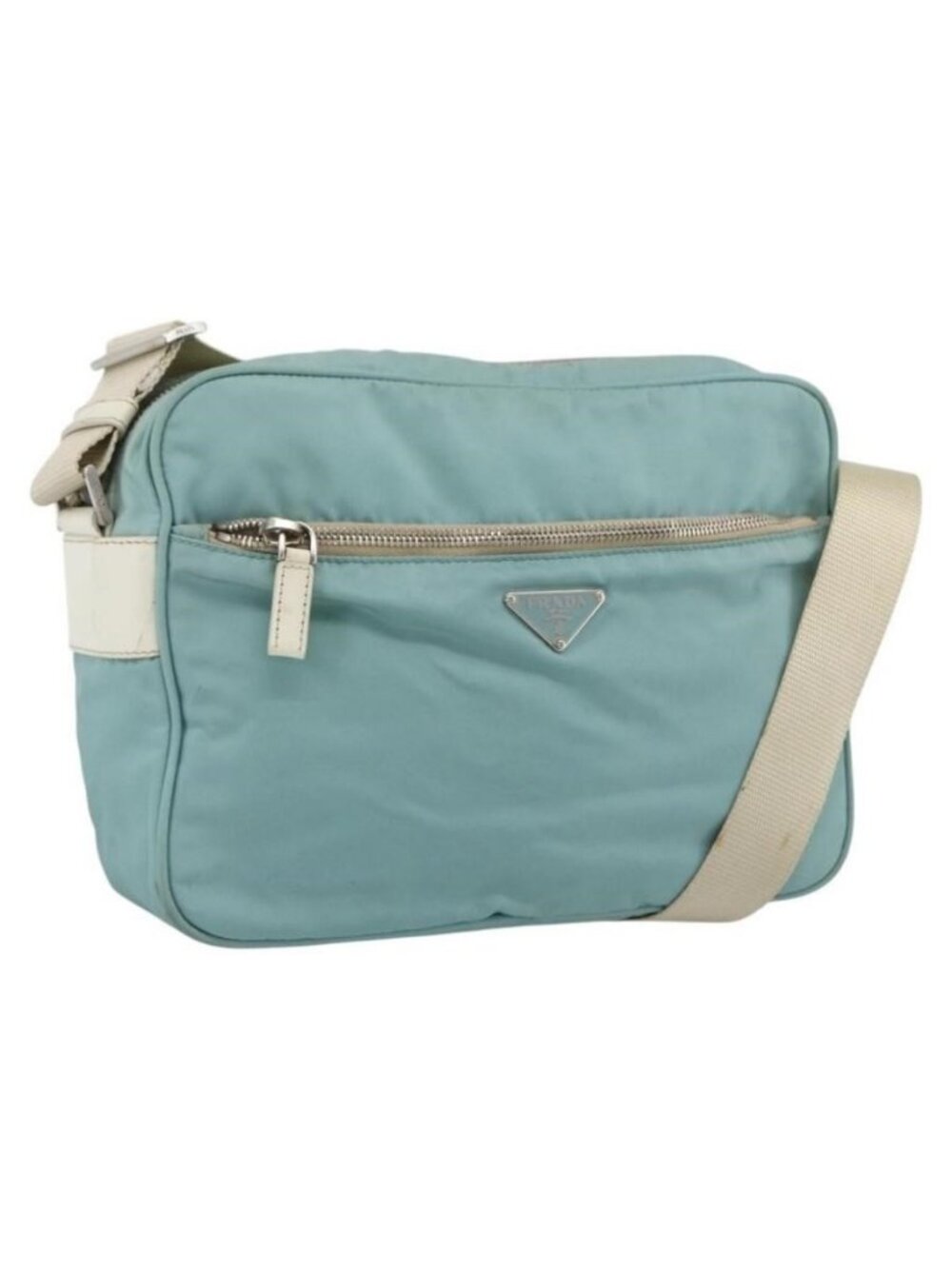 Authentic PRADA Shoulder Bag Nylon Light Blue Silver